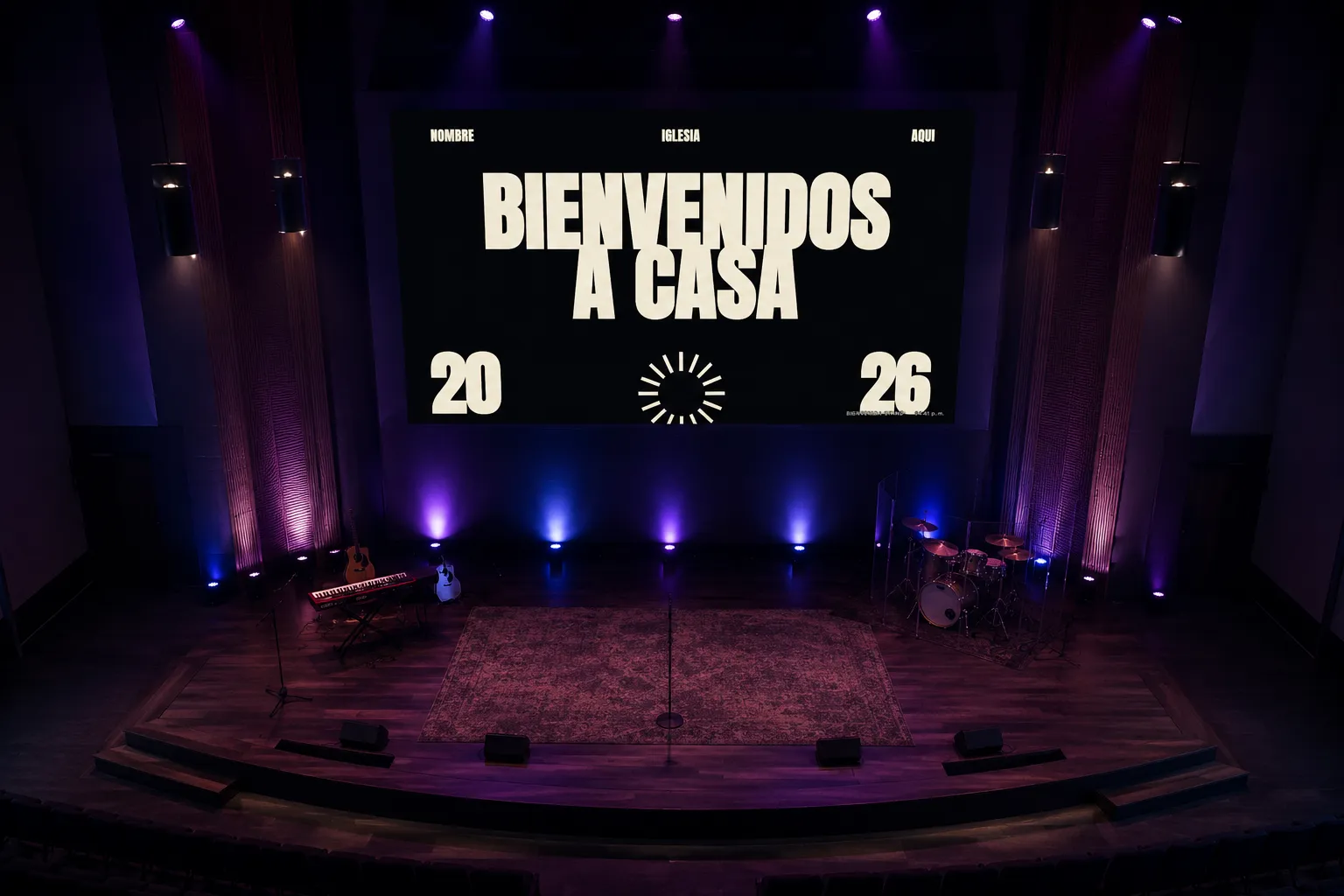 Church projection screen displaying song lyrics with free presentation software